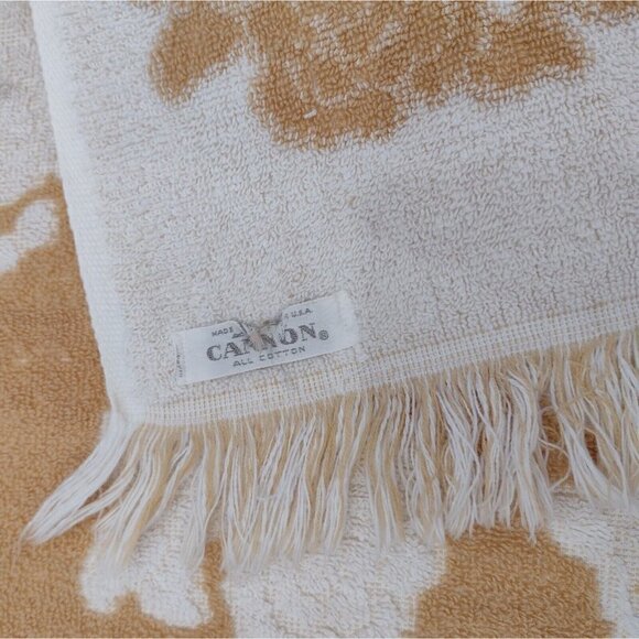 Vintage 70s Cannon Monticello Sculpted Floral Gold White Towel Retro 22 X 40 - Picture 5 of 12